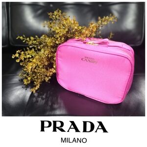 Prada Candy Bright Pink Nylon Cosmetic Case with Gold-Tone Hardware